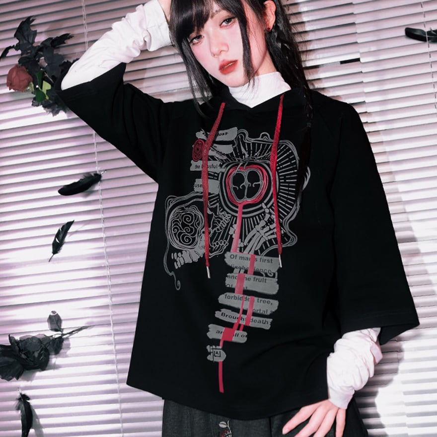 古怪舎シリーズ サブカル系 パーカー 退廃グラフィックで視線さらう一着|天使と悪魔