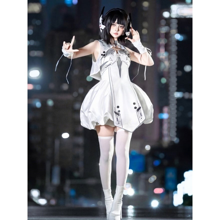 アイドル衣装 サイバーパンク系セットアップ 白×グレー 近未来