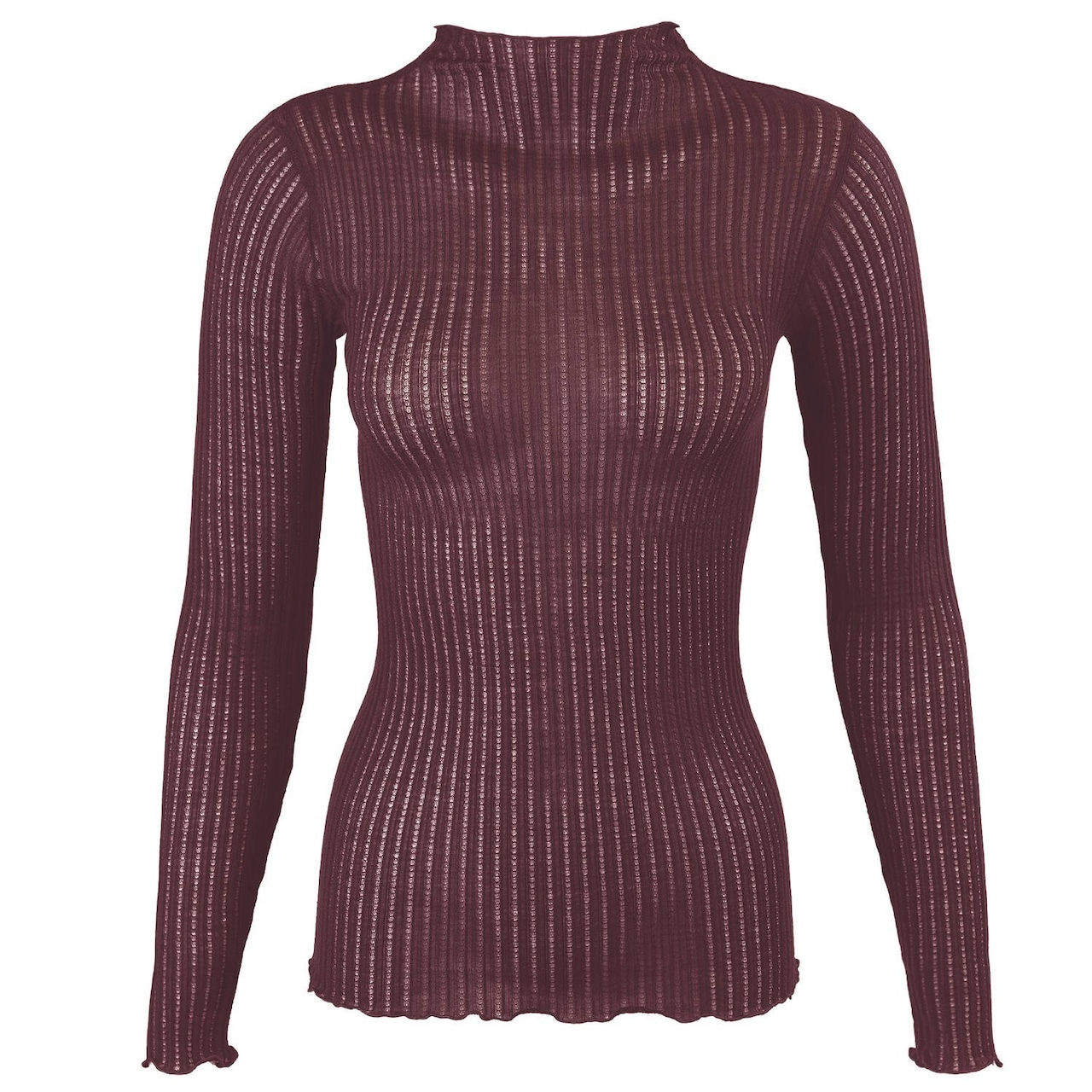 ウールシルク アジュレ　モックネック　長袖 　チェリー　２、３サイズ