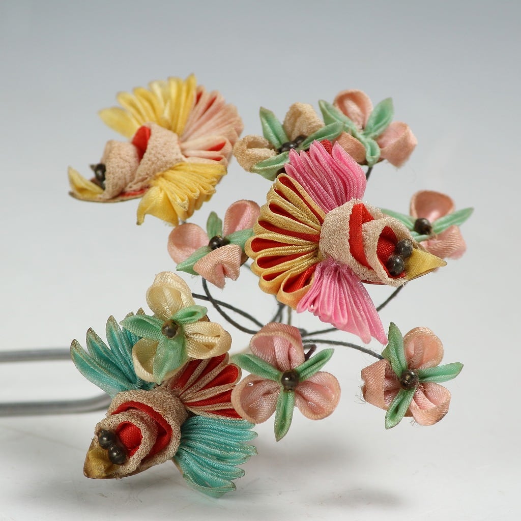 時代もの 超絶技巧摘み細工花鳥文 飾りかんざし/ 二本差 束髪簪/ 髪