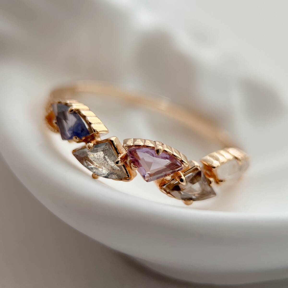 5色カラーストーン　扇形リング　silver925製