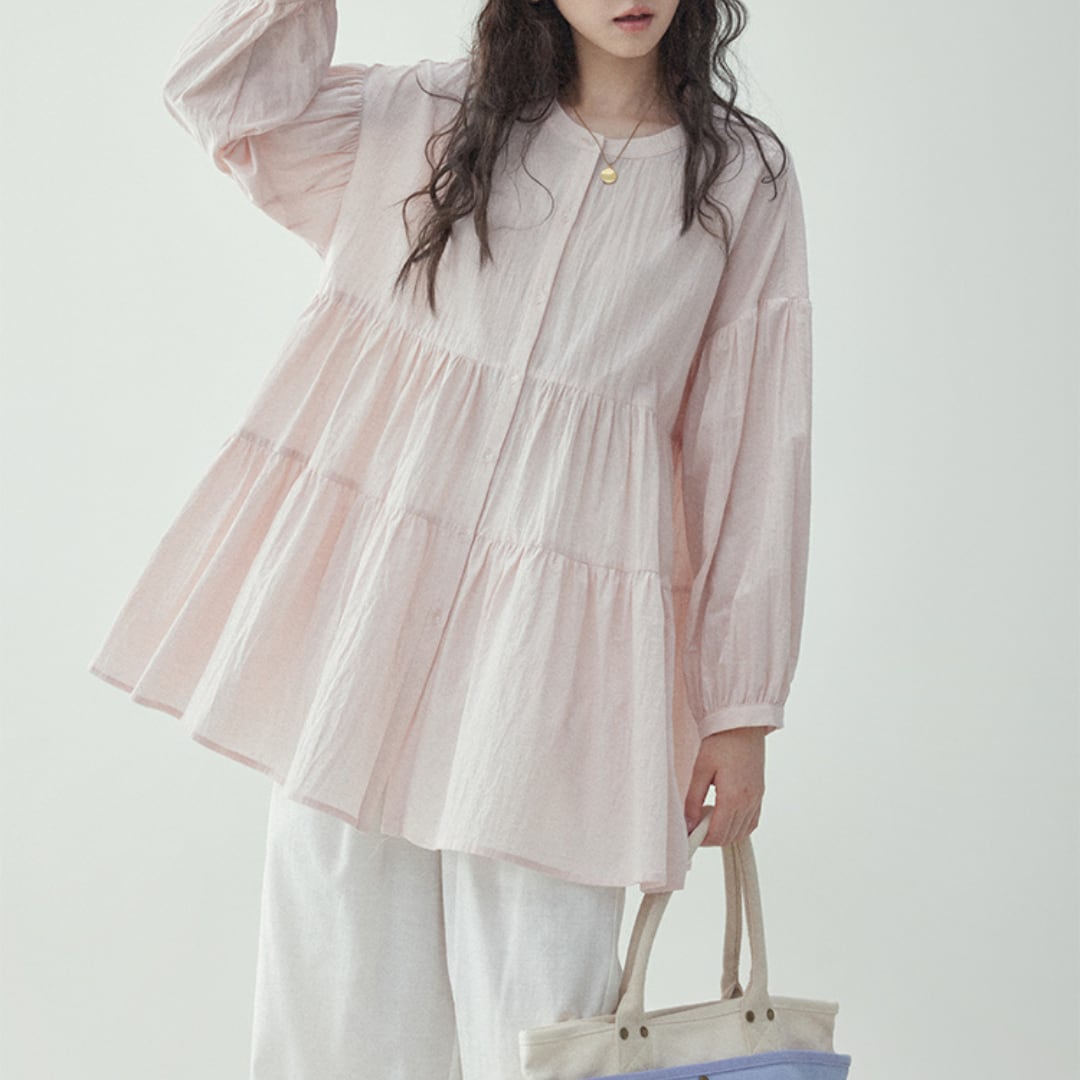 sweet pink round neck mid length shirt