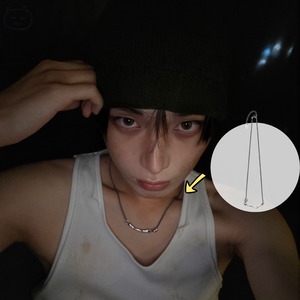 ★ENHYPEN ソヌ 着用！【hypnotize】 LETTERING RING POINT MOLTEN STICK NECKLACE_THIN_BLACK