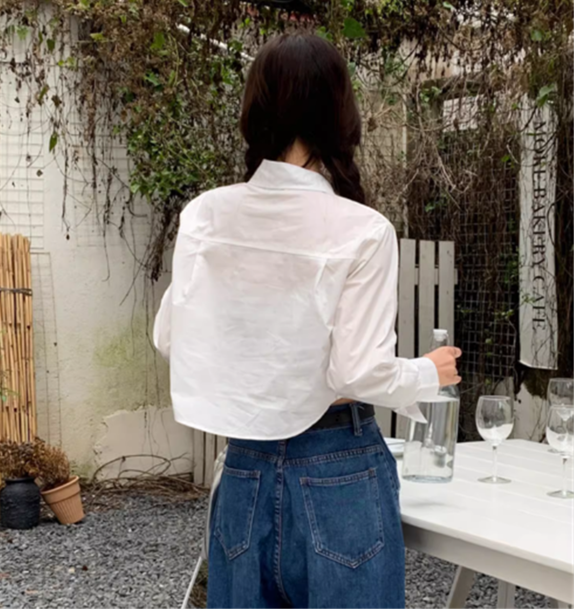 レディース トップス 長袖 シャツ Vネック 襟付き ボタン かわいい 