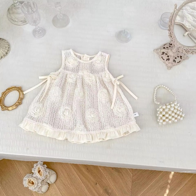 【取寄】レースフラワーワンピース付きのレイラードロンパース