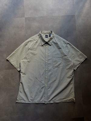 GAP チェックシャツ 半袖 XL オリーブグリーン×ネイビー×ホワイト ギャップ