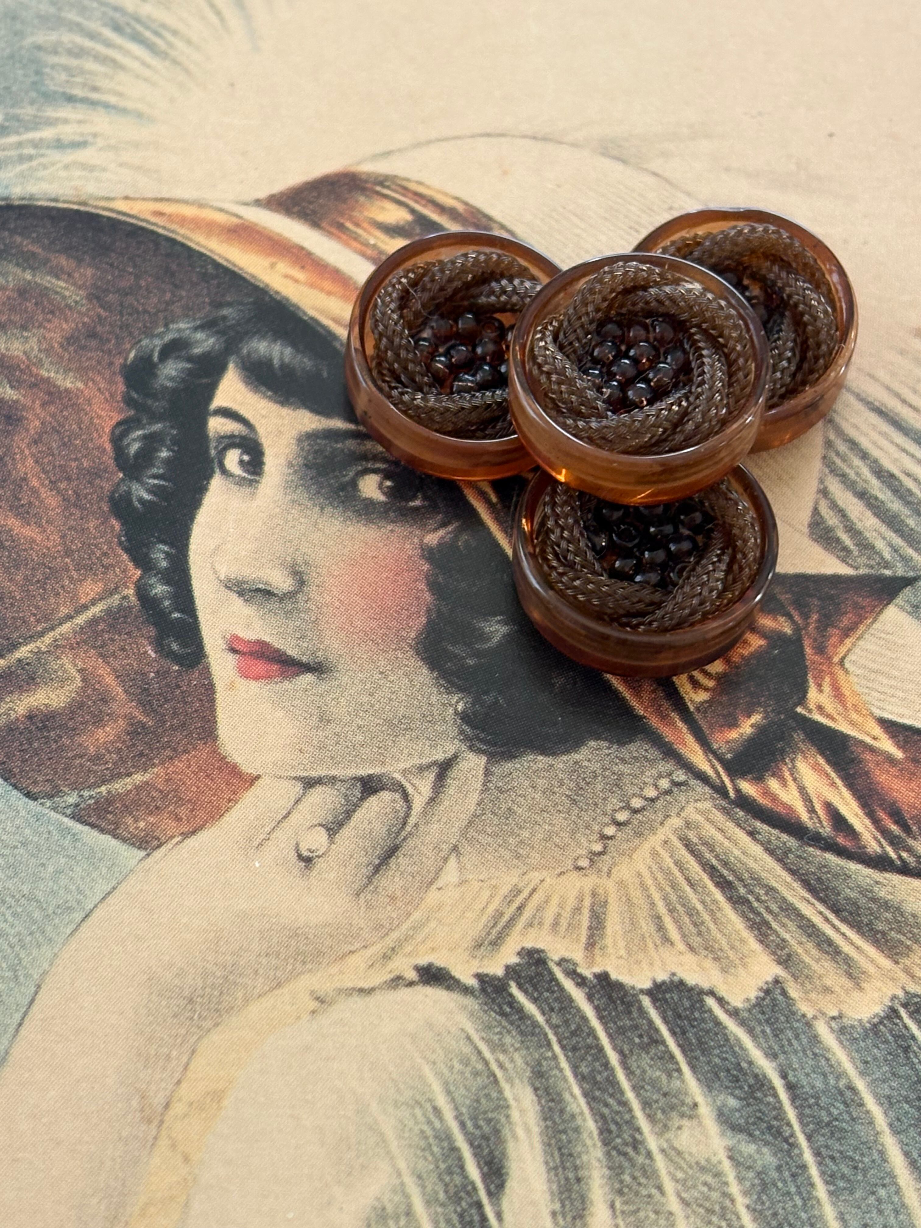 14mm Japanese ヴィンテージボタン コードボタン ビーズ ブラウン アクセサリーパーツ 装飾材 カルトナージュ