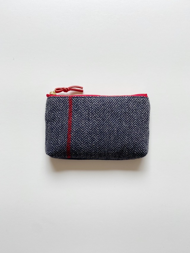 【14cm】Hand-woven mini pouch / RED herringbone