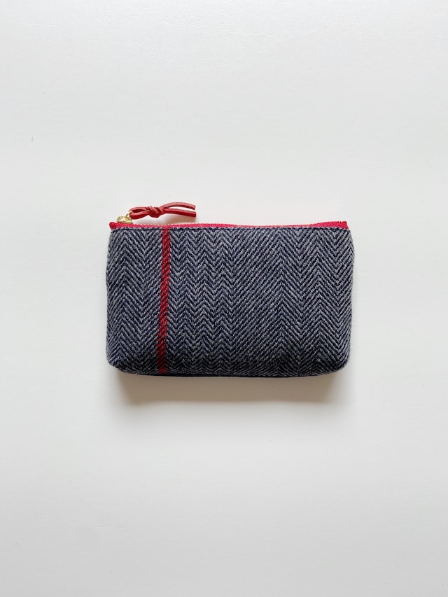 【14cm】Hand-woven mini pouch / RED herringbone