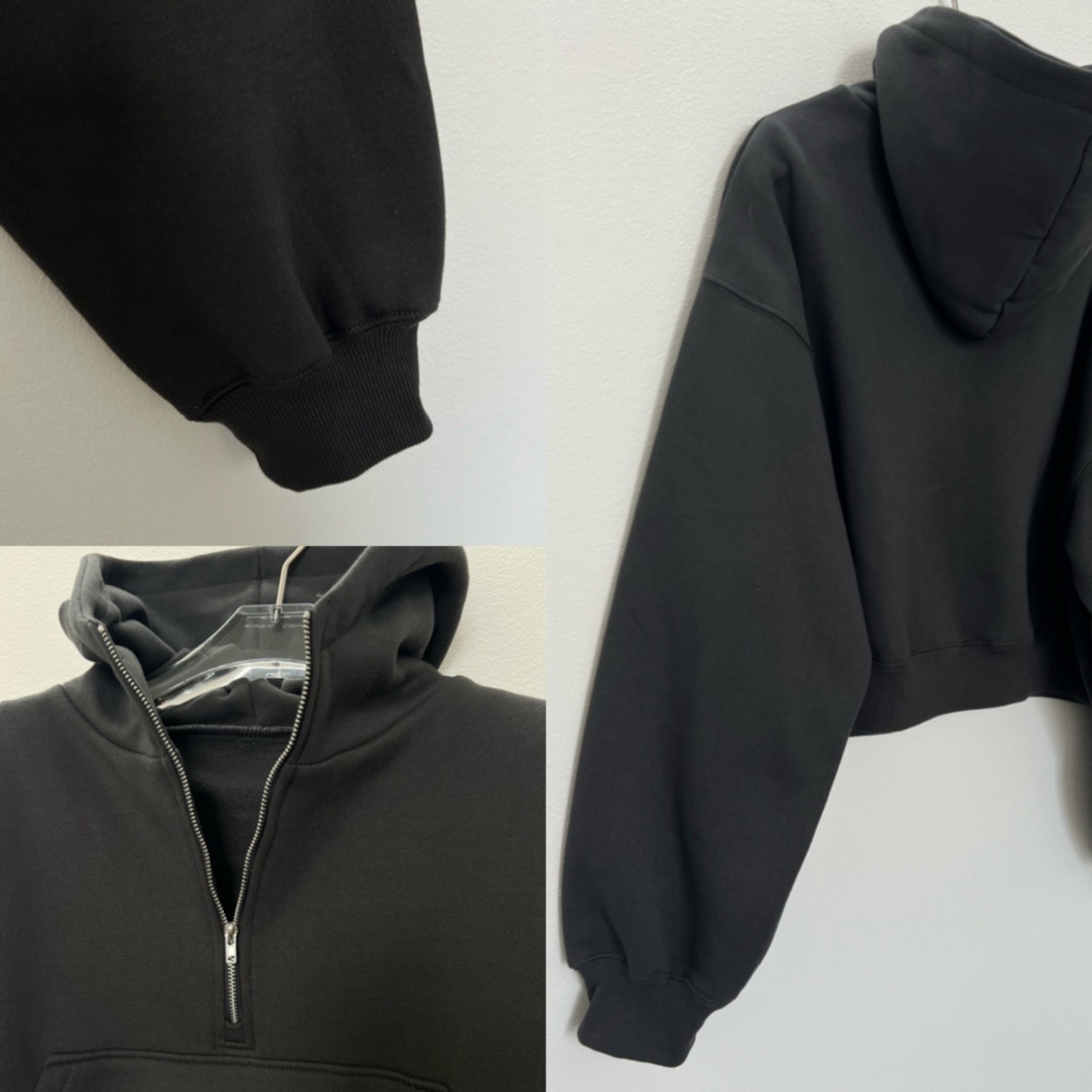 裏起毛ハーフZIPショート丈PK/チャコール