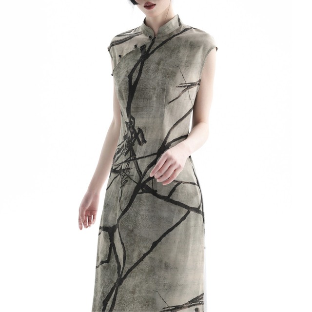 Abstract ink cheongsam one-piece C1612