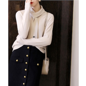 elegant high-waist midi skirt with gold button accents(2color)<sk2994>