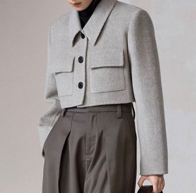 Double pocket lapel truncated jacket <5colors>
