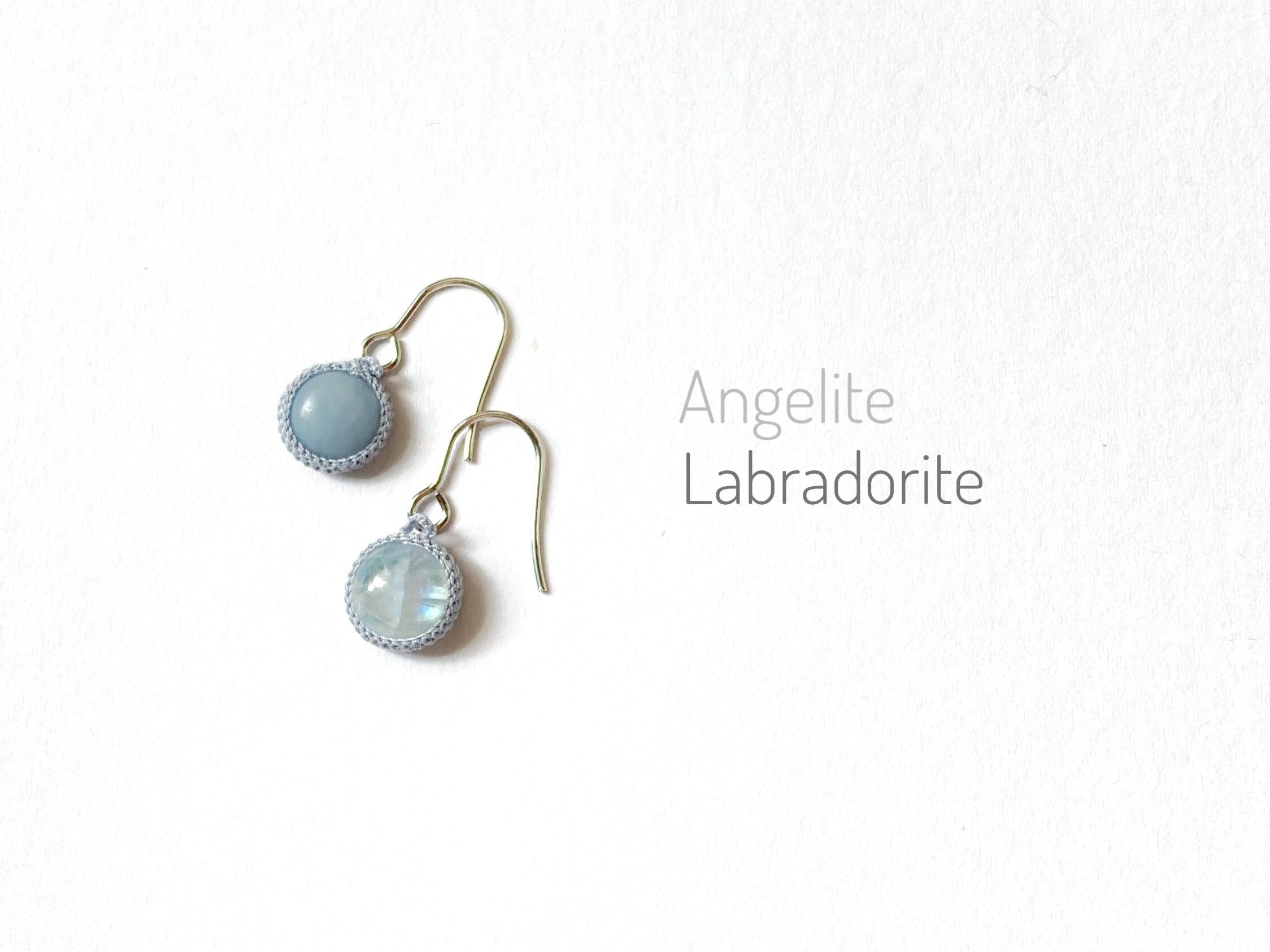 エンジェライト+ホワイトラブラドライト crochet earrings