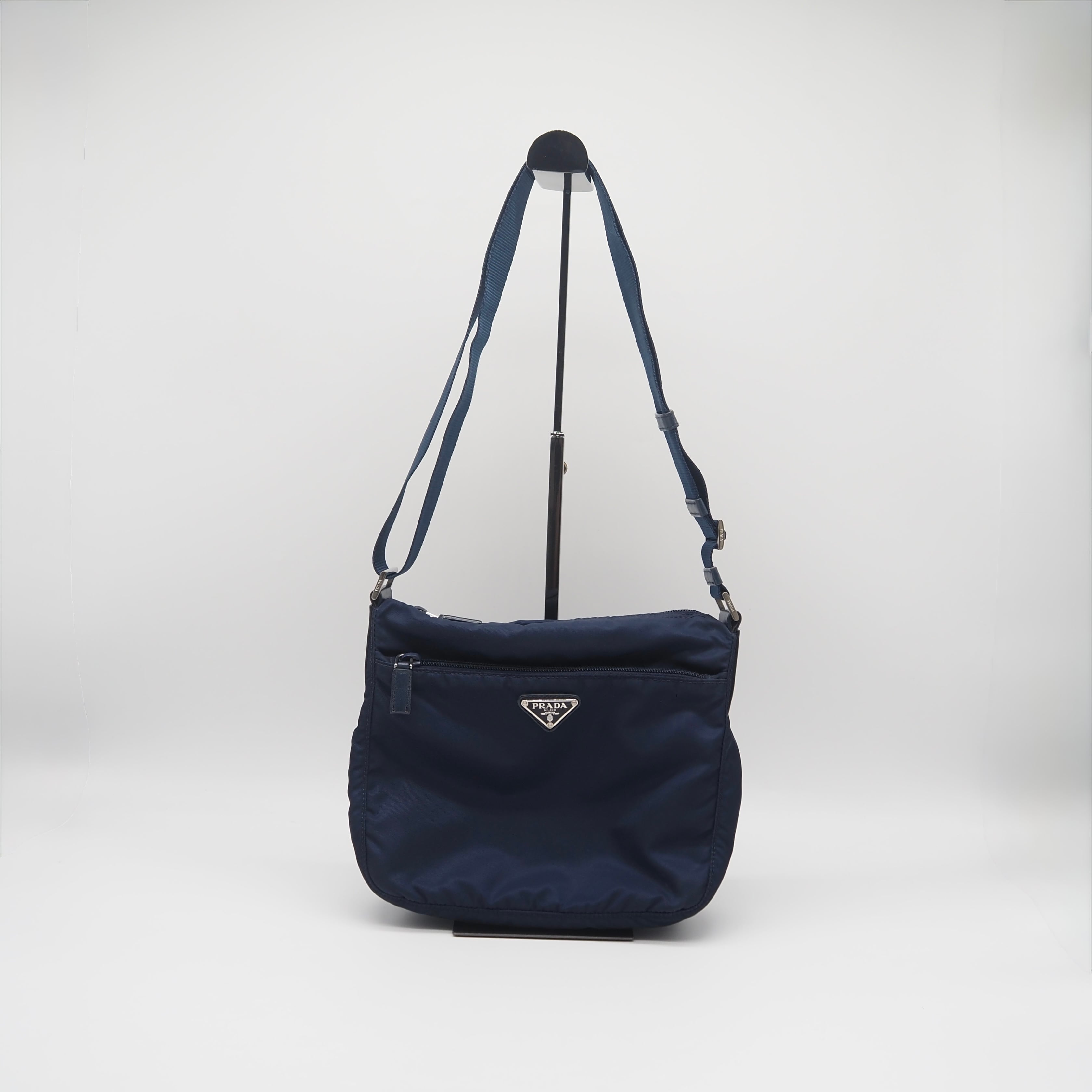 PRADA ナイロンショルダーバッグ ナイロン レザー ネイビー プラダ 付属品付き