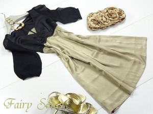 ★9号位(表示:38)☆シルクサテン黒とゴールドのワンピ－ス(OPN5526) 