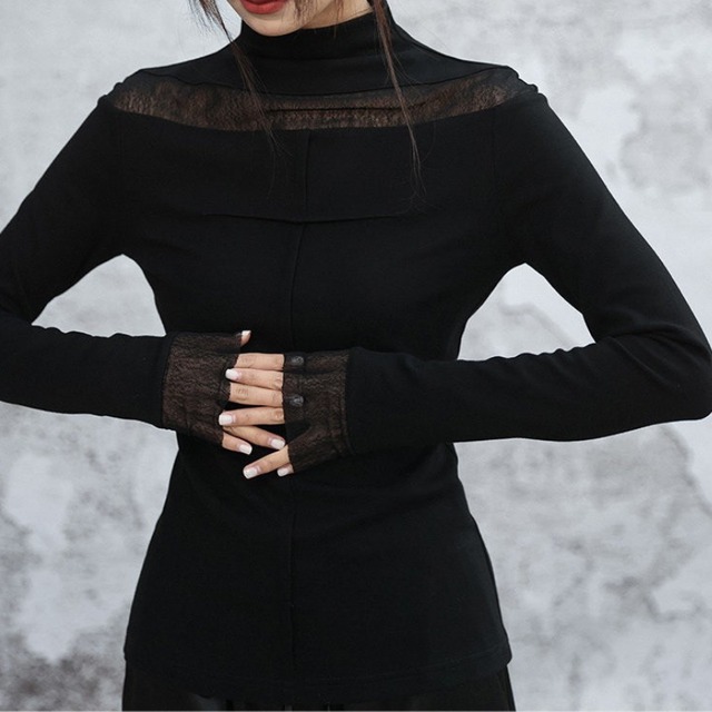 Sheer-Trimmed High Neck Top　H0486