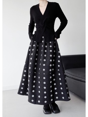 A-line flower print long skirt [T2683]