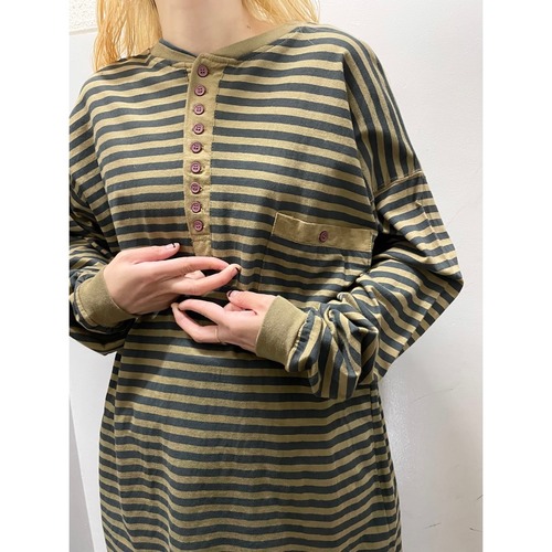 90's "9連ボタン" L/S ボーダー　Tシャツ
