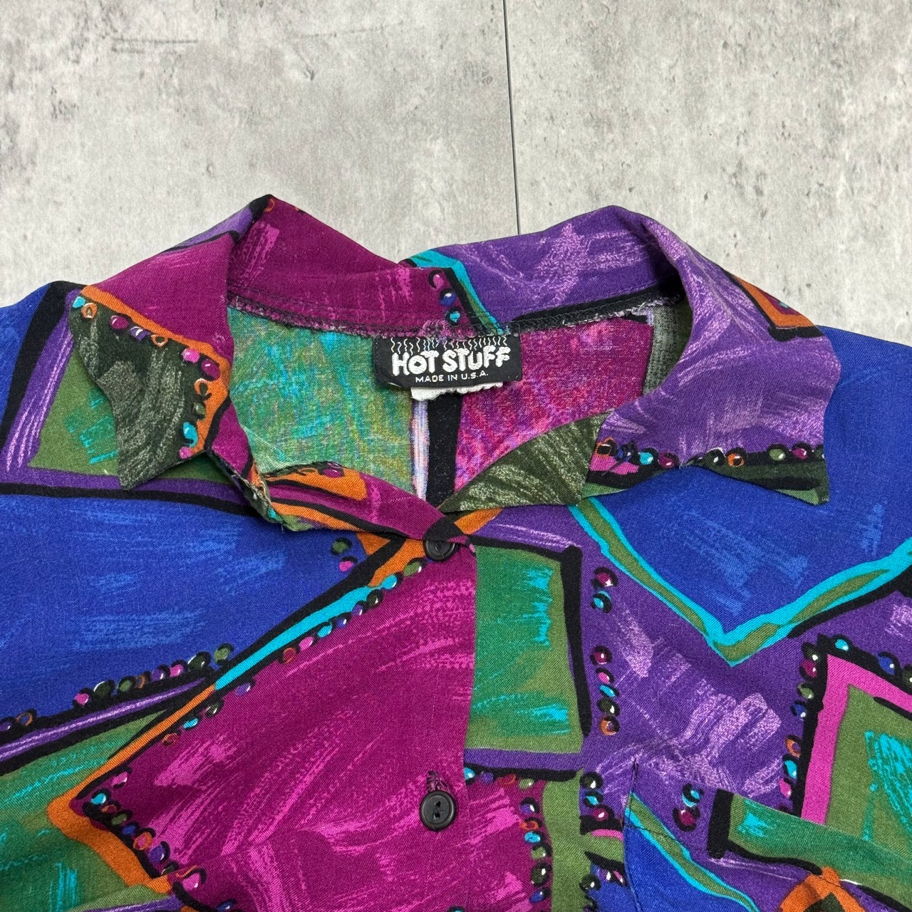 半袖　開襟シャツ　ブラウス　幾何学柄　オーバーサイズ