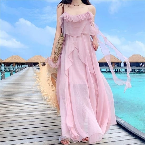ロングワンピース 夏 ワンピース 大きいサイズ リゾートワンピース