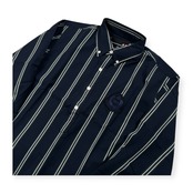 VAN JAC ヴァンヂャケット ワッペン付き ストライプ プルオーバー BD 長袖シャツ サイズ LL /ネイビー×グリーン/メンズ