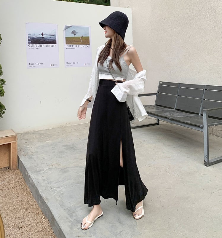 スカート ロングスカート タイトスカート ロング ロング丈 マキシ マキシ丈 9分丈 アンクル丈 フレア スリム タイト 細身 ストレート 裾イン スリット サイドスリット ハイウエスト ウエストゴム 薄手 かわいい 大人可愛い シンプル カジュアル おしゃれ かっこいい ラフ セクシー 無地 春 夏 秋 10代 20代 30代 40代 レディース 学生 通学 デート お出かけ 女子会 休日 アウトドア リゾート 旅行 ショッピング 着回し 普段使い スタイル 楽ちん S L XL 2XL ブラック