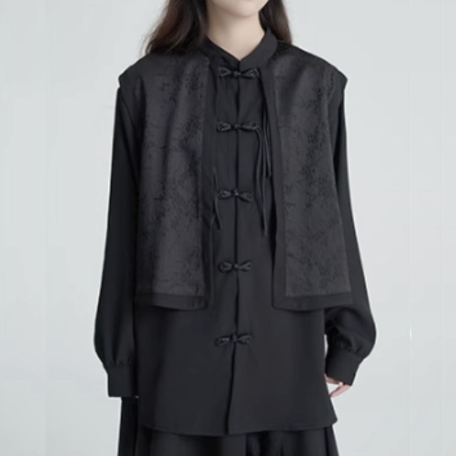 Layered jacquard vest style shirt C0610
