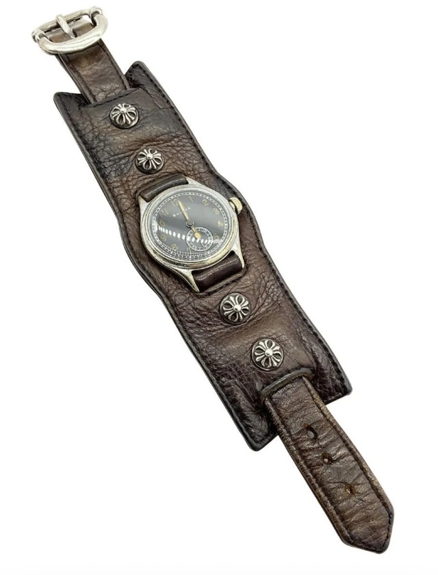 CHROME HEARTS クロムハーツ カモフラ×シルバー ミリタリーウォッチ ウォッチブレス ブローバ 手巻き レザー 時計