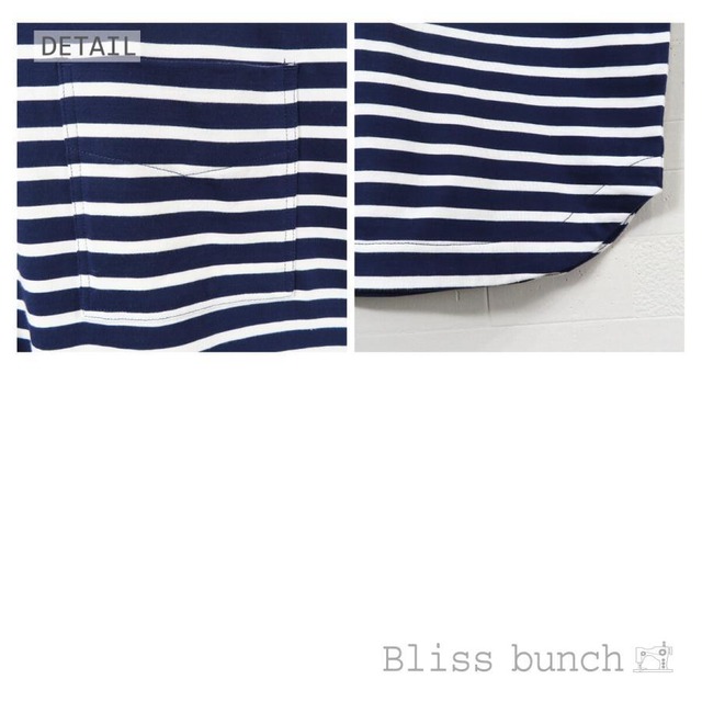 Bliss Bunch（ブリスバンチ）24/-天竺ボーダーリブ襟ボリューム袖プルオーバー