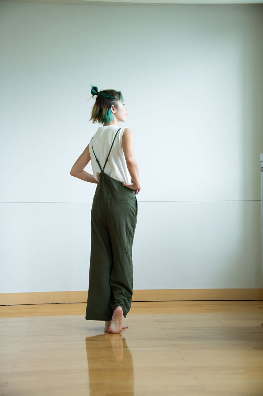 麻混ワイドサロペット