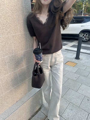 【予約】lace trimmed knit