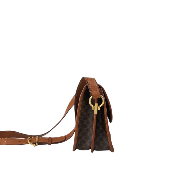 CELINE セリーヌ マカダム ショルダーバッグ ブラウン ガンチーニ PVCレザー vintage ヴィンテージ オールド dtdg28