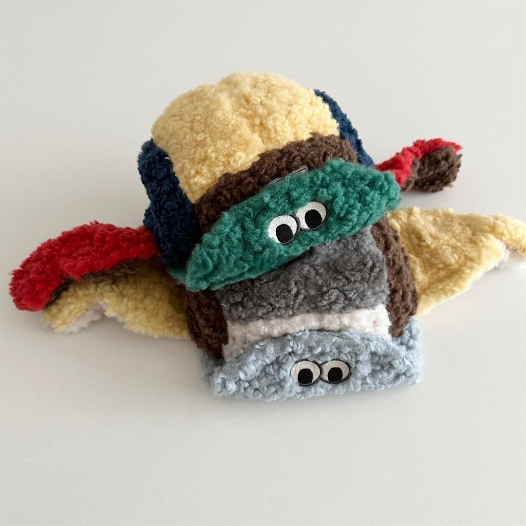 ,子供用もこもこカラフル冬帽子 耳当て付き かわいいEYE 防寒グッズ lwk0110