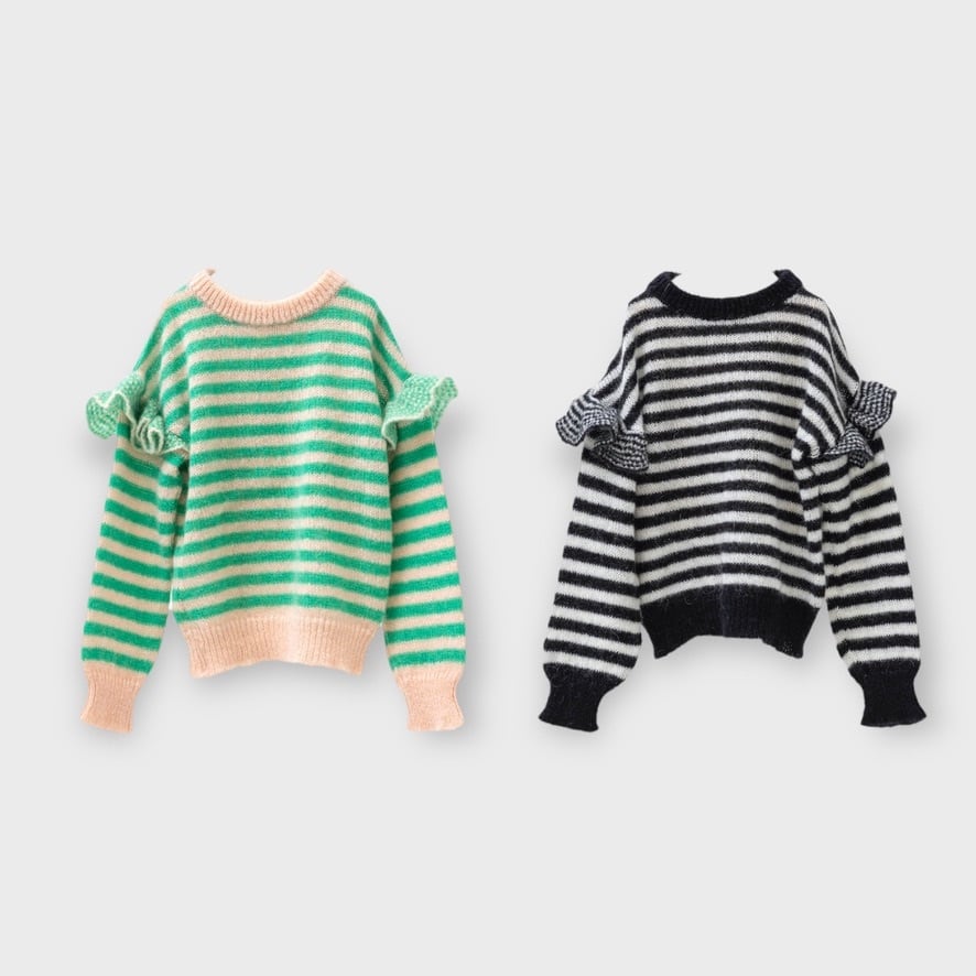 〈 folkmade 24AW 〉 stripe frilled pullover "プルオーバー" #27 / size M?L
