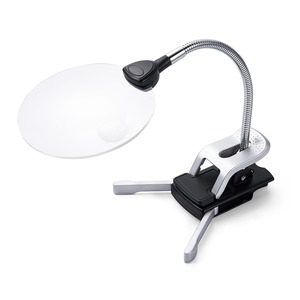 【努力特価】サンワダイレクト 拡大鏡 ライト付き スタンドルーペ クリップ対応 レンズ径11cm 400-LPE014
