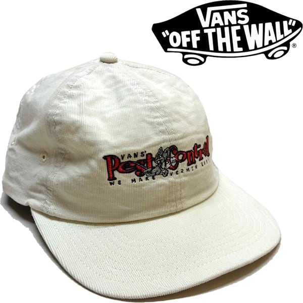 Vans キャップ 90's~ VANS オール刺繍 オールドキャップ 帽子 1点物◇バンズVANSベージュ刺繍ロゴ帽子コーデュロイキャップ古着