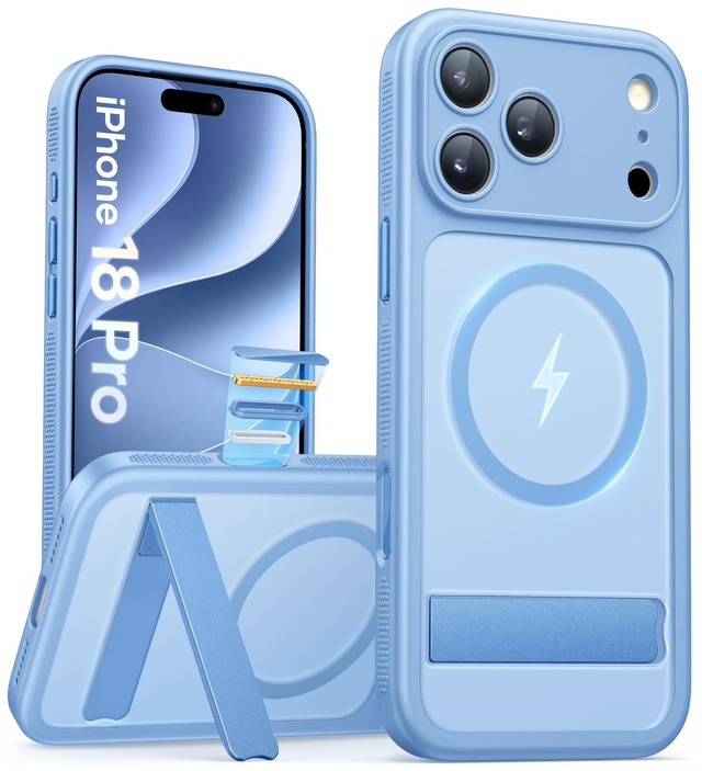 Vihibii iPhone 18 Pro 用ケース Magsafe対応 キックスタンド付き カメラボタン付き 米軍MIL規格 (グレイシャー)