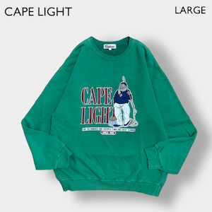 CAPE LIGHT 90s 日本製 スウェットシャツ トレーナー バックプリント L グリーン クルーネック 昭和レトロ ジャパニーズヴィンテージ  SWEATSHIRTS 古着