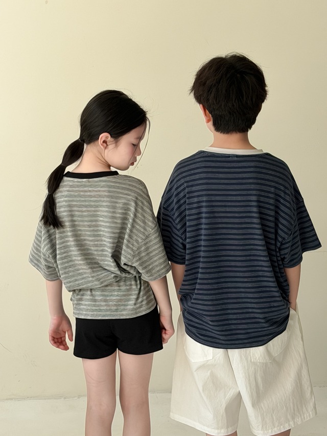 【KID】英字ロゴプリントストライプ半袖Tシャツ - 6
