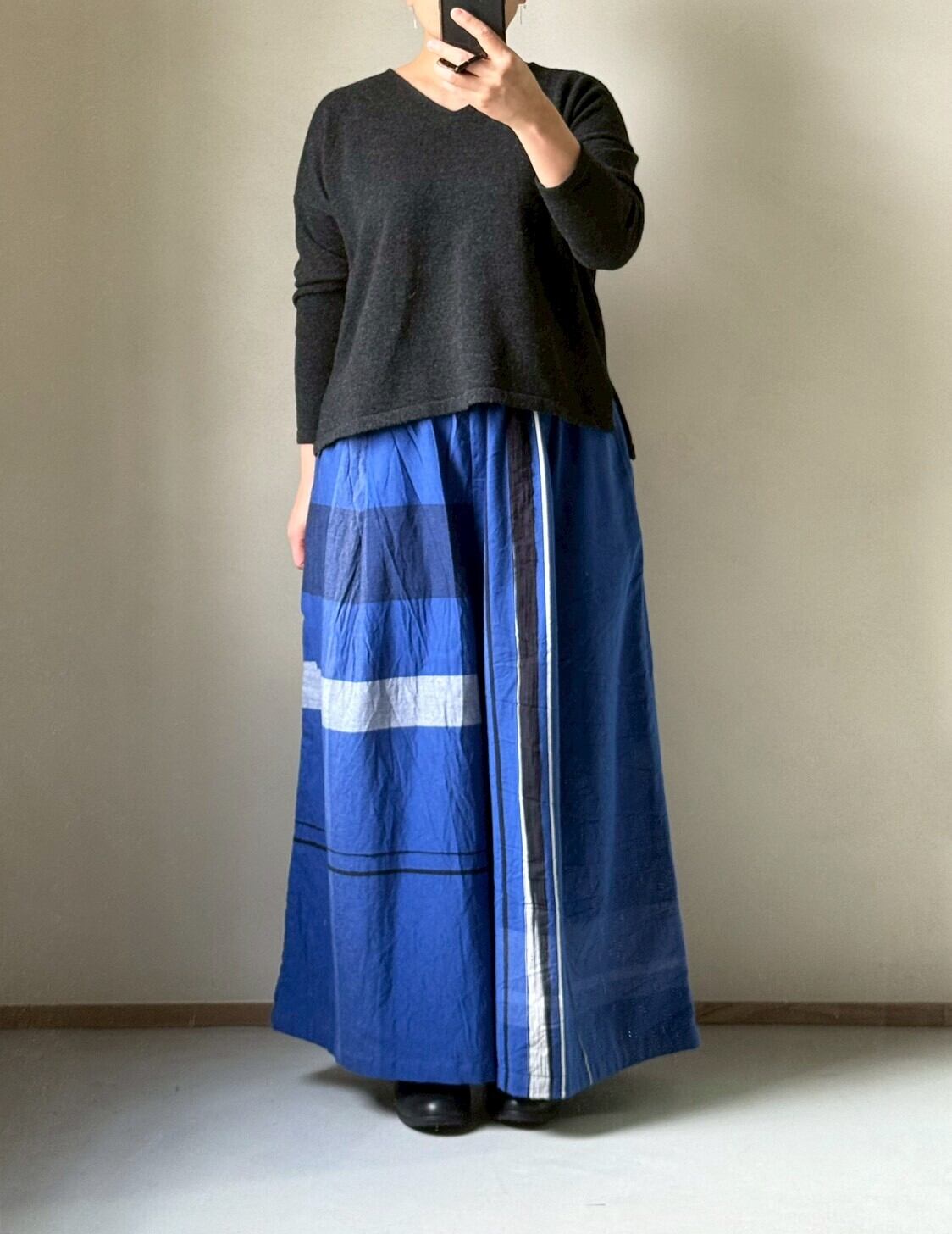3) ワイドパンツ ロング ポケット コットン BL/NV○ 玉木新雌 tamaki