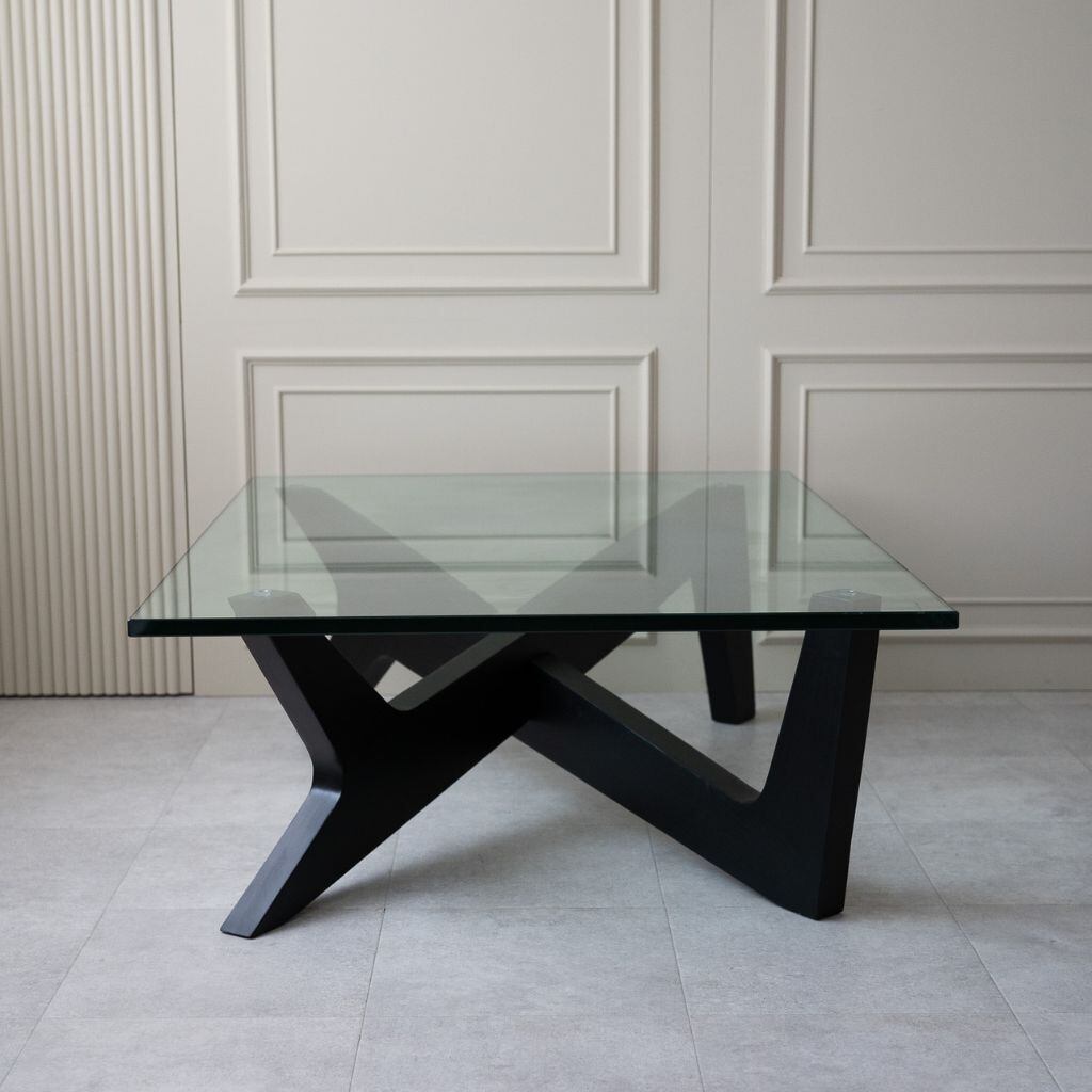 Cross Coffee Table Black Glass-Top / クロスコーヒーテーブル