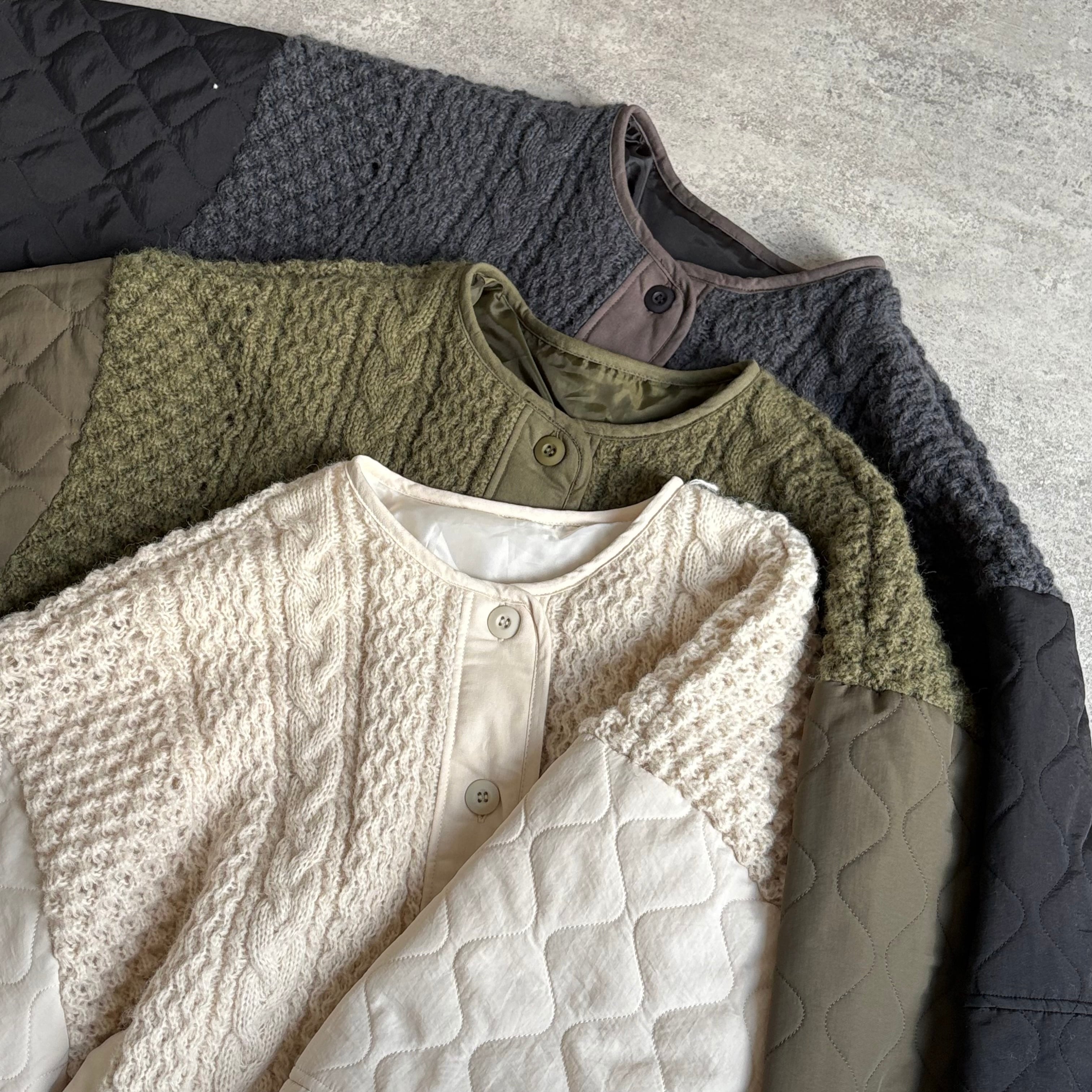 ケーブルニット×キルティングボリュームブルゾン【an-e251645-z】宅配