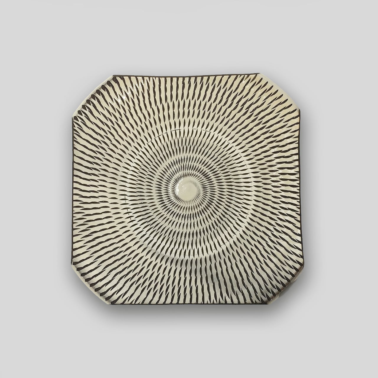 小鹿田焼 小袋窯 7寸角皿 飛びかんな 白 直径約21cm 陶器 和食器 民藝