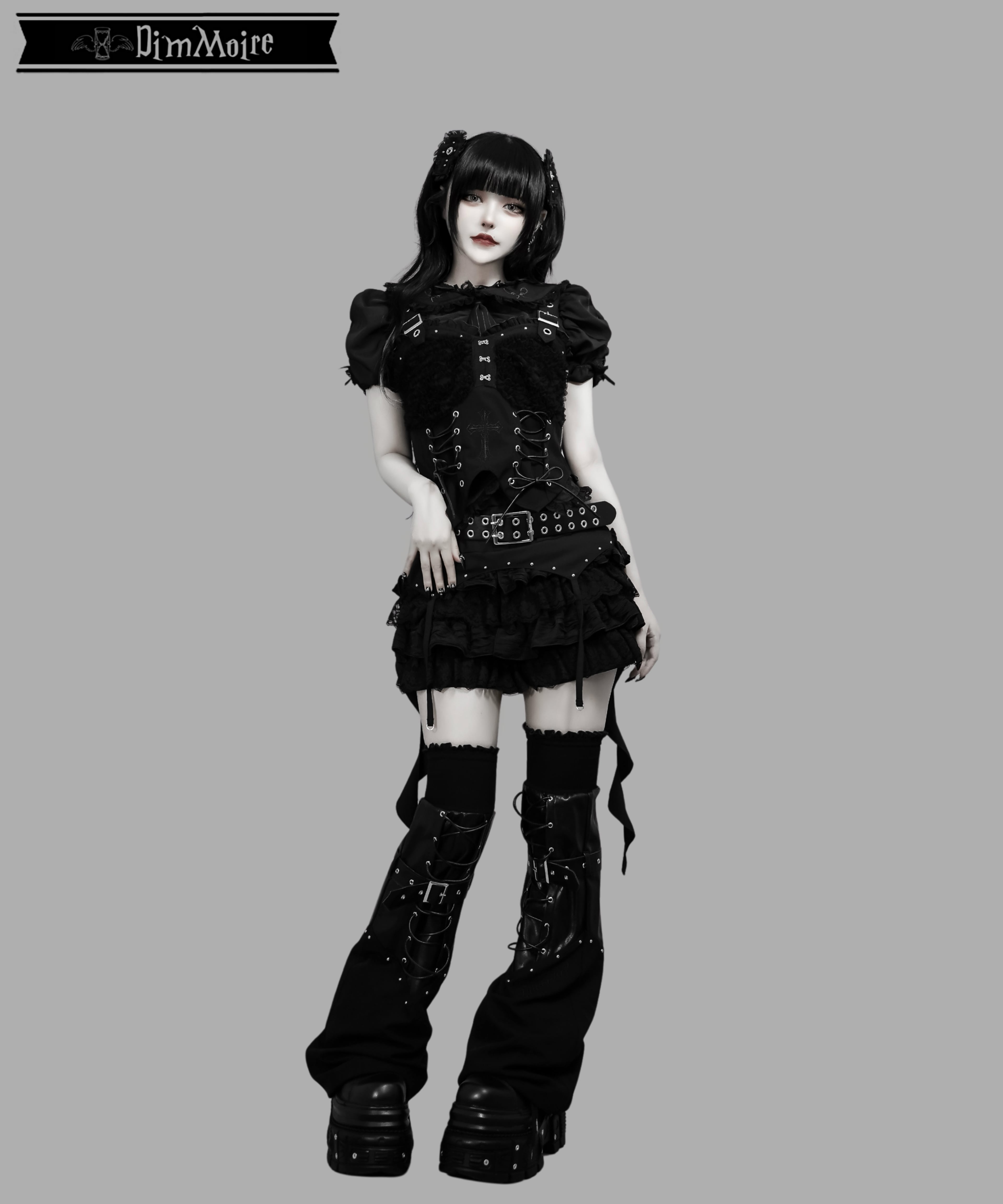 拘束編み上げニーハイウォーマー‎【Black】 | DimMoire