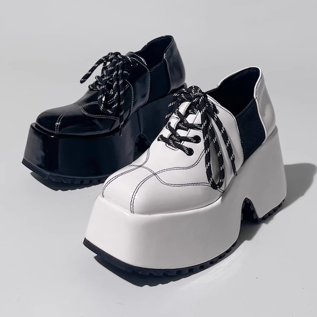 Square Head Platform Lace-Up Shoes E6133