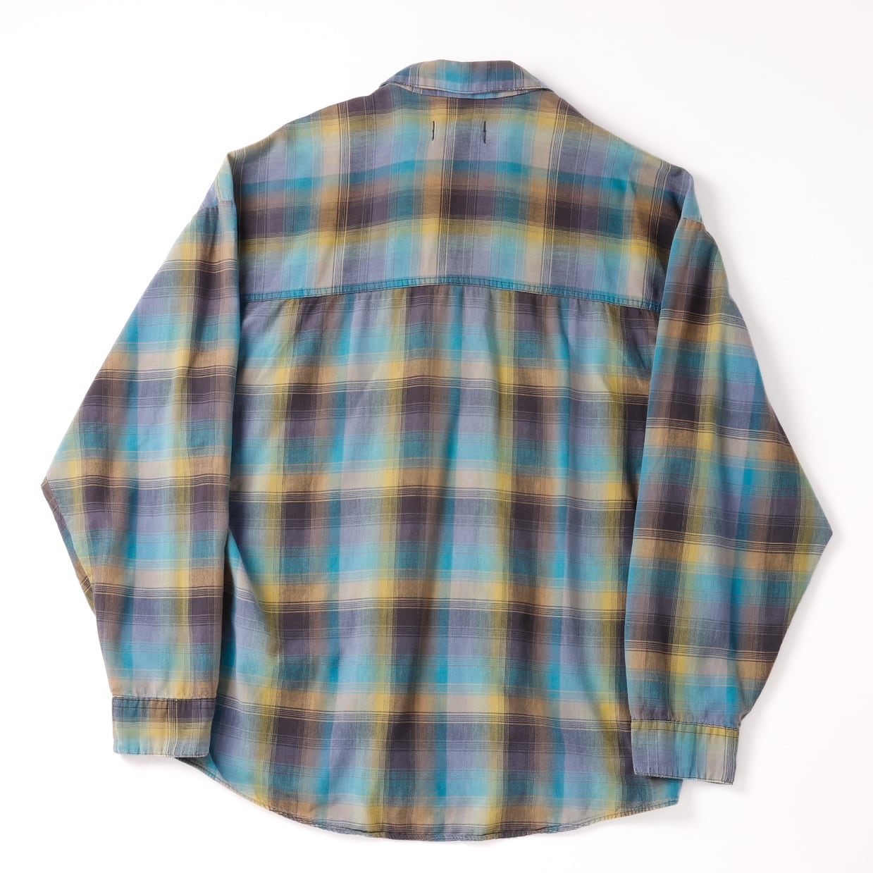 極美品】70s special Vintage ombre check open collar shirt green