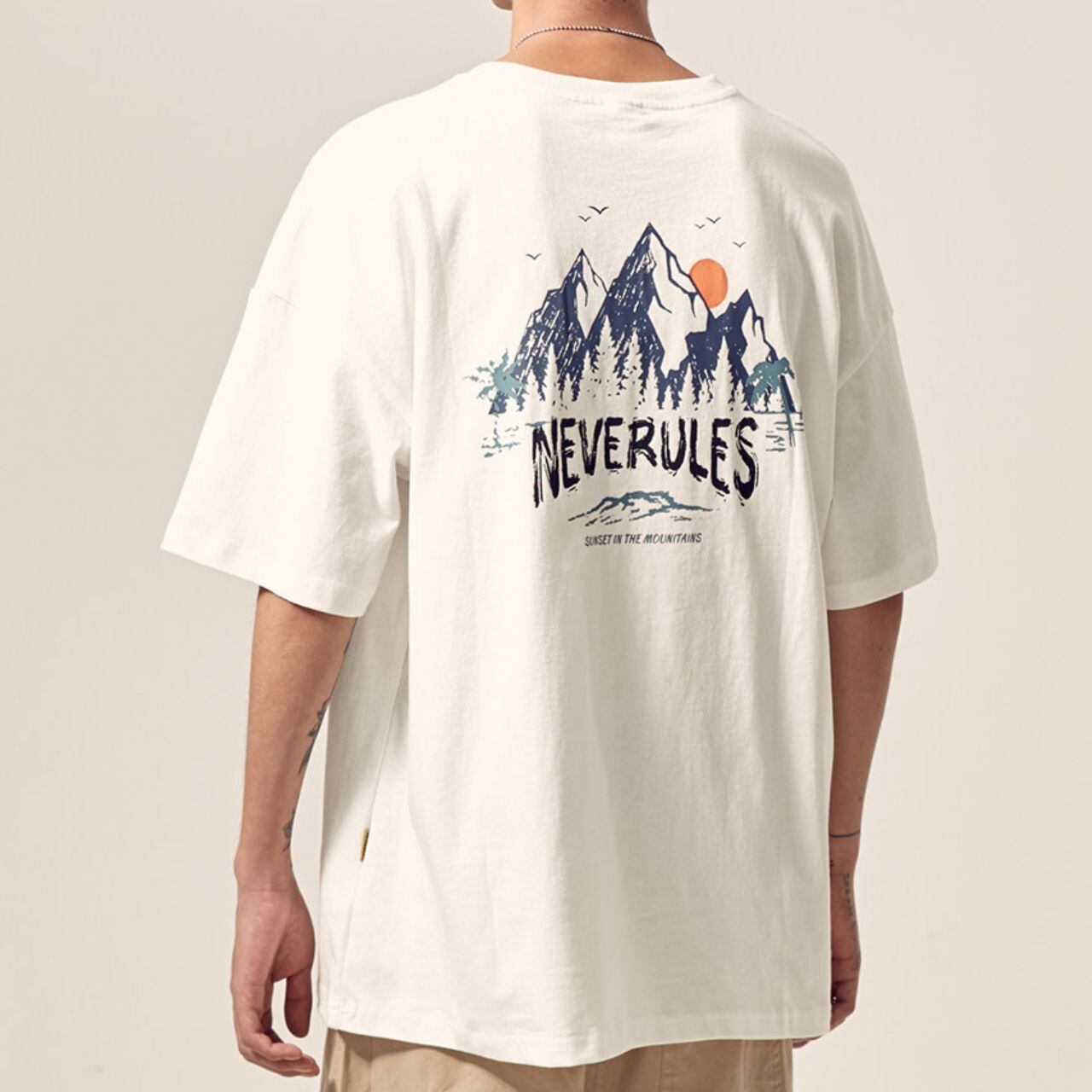 ネイチャーグラフィックバックプリントTシャツ 2col   A00235