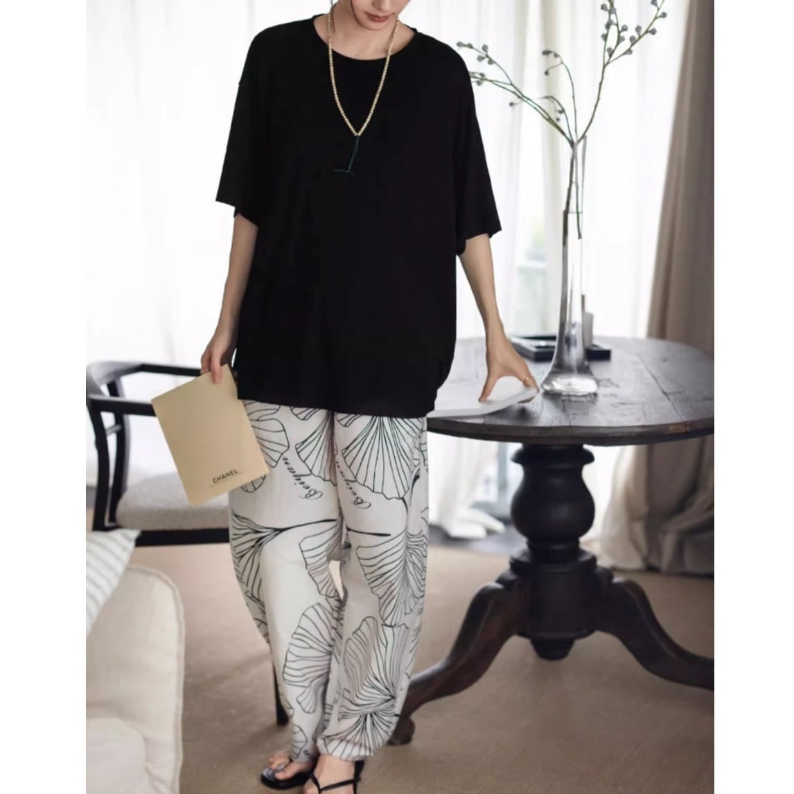 【2style】【3size】monotone flower pattern pajamas p1415