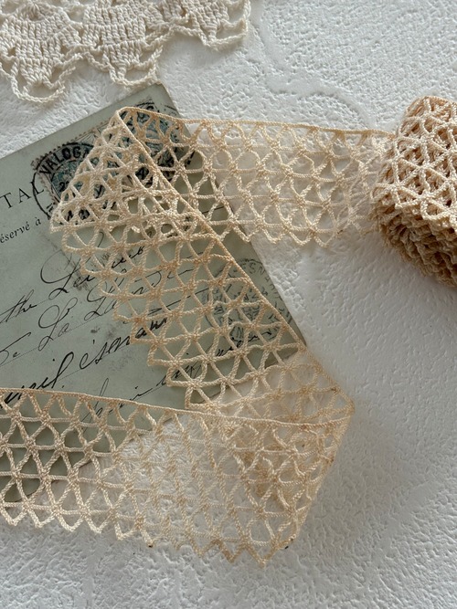 フランスVintage レース トーションレース 50cm／カット 幅37mm エクリュ カルトナージュ デコレーション材